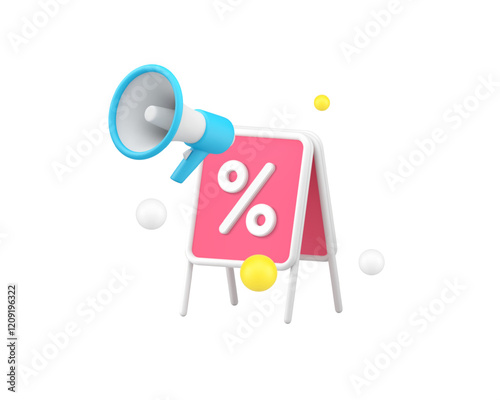 Sale discount shopping clearance announcement street board 3d icon realistic vector illustration. Black Friday bargain public advertising with megaphone commercial marketing promotion strategy