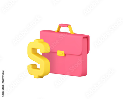 Business briefcase money dollar currency profit wealth 3d icon realistic vector illustration. Financial portfolio bag banking commercial economy document efficiency and productivity
