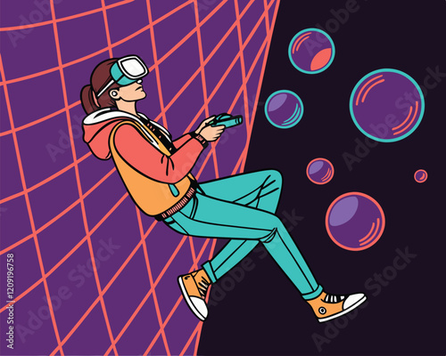 illustration of a person wearing a VR headset and holding motion controller