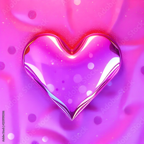 Glossy Heart Shape on Vibrant Colorful Background with Light Reflections AI Image