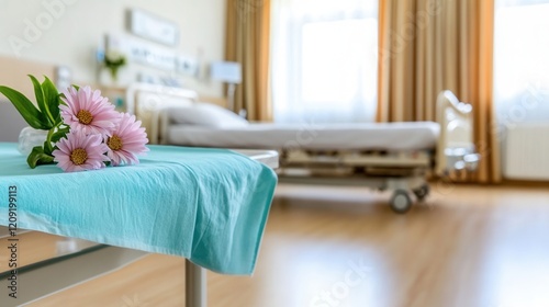 Hospital room with flowers and a healing atmosphere. photo