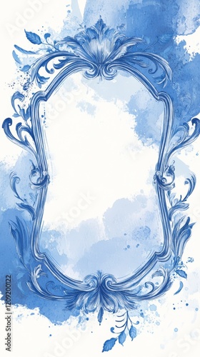 Blue Watercolor Vintage Wedding Crest Frame for Invitations and Stationery photo