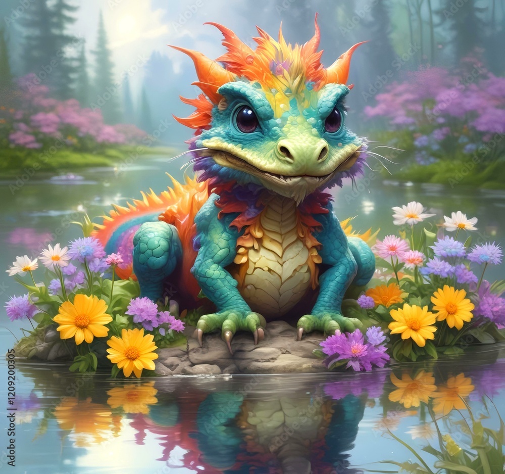 Obraz premium Illustration of adorable baby dragon.