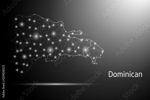 Abstract Mash Line and Point Scales on The Dark Gradient Background With Map of Dominican Republic. 3D Mesh Polygonal Network Connections. Vector illustration eps 10.	
