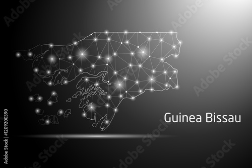 Abstract Mash Line and Point Scales on The Dark Gradient Background With Map of Guinea Bissau. 3D Mesh Polygonal Network Connections. Vector illustration eps 10.	
