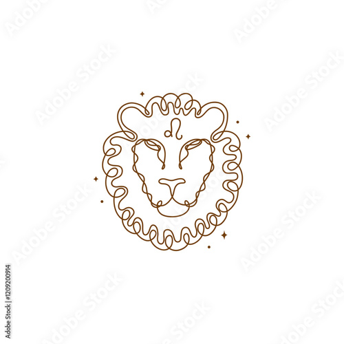 Continuous line drawing of astrological Leo zodiac sign. Line art symbol and icon of esoteric zodiacal horoscope. Minimalist black linear sketch isolated on white background.