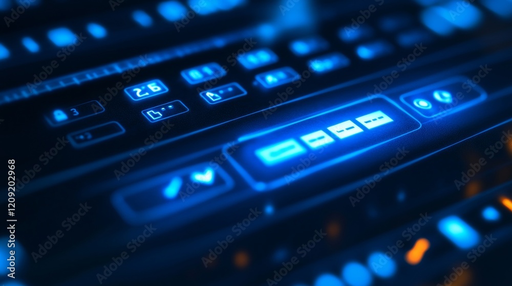Glowing blue cybersecurity interface with shield icon, password field, and checkboxes on dark background. Concept of data protection and safety. 3D Rendering. Glowing blue cybersecurity interface with shield icon, password field, and checkboxes on dark background. Concept of data protection and safety. 3D Rendering.