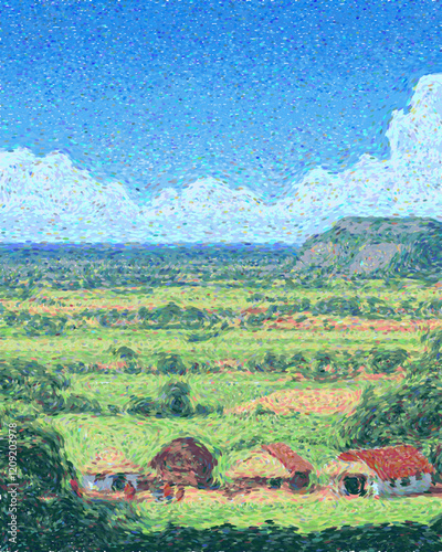 Plaine du nord Benin Travel Poster Flat Illustration Print Decor Gift Canvas Wall Art Vector Pointillism