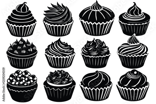 silhouettes of cartoon cupcakes