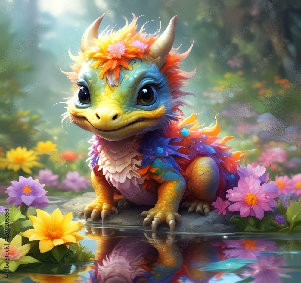 Obraz premium Illustration of adorable baby dragon.