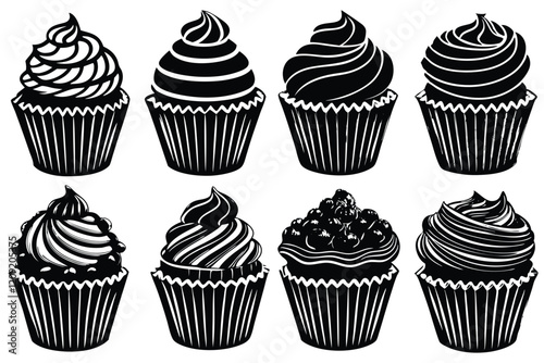 silhouettes of cartoon cupcakes