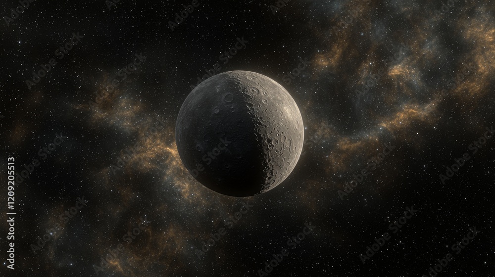 Obraz premium Celestial Body in Deep Space Asteroid Planet or Moon Cosmic Nebula Background