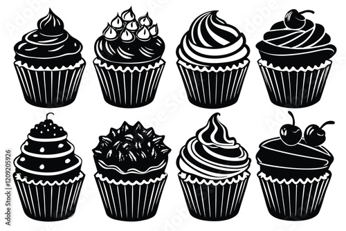 silhouettes of cartoon cupcakes
