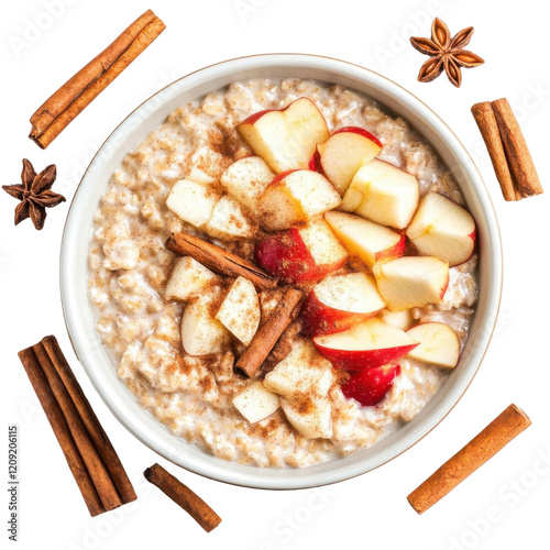 Delicious oatmeal topped with fresh apples.