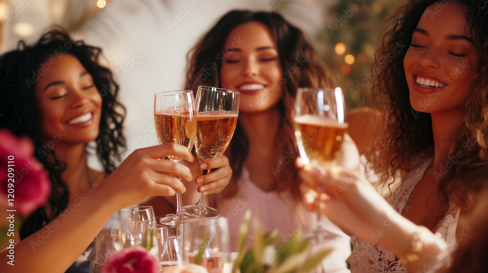 custom made wallpaper toronto digitalA group of empowered women raising their glasses in a cheers for Galentine Day, celebrating strong friendships and female empowerment.