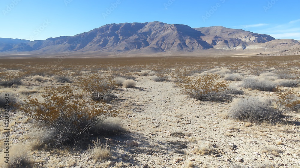 Desert Landscape Featuring a Majestic Mountain Range Desert Landscape Featuring a Majestic Mountain Range