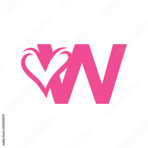 initial letter w heart negative space logo
