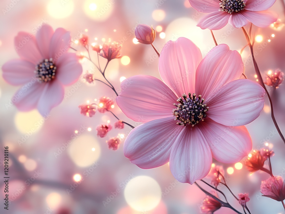Pink flowers with bokeh lights. Pink flowers with bokeh lights.