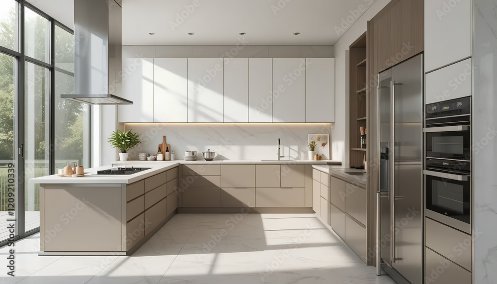 Modern Minimalist Kitchen with Skylight and Nature View Modern Minimalist Kitchen with Skylight and Nature View