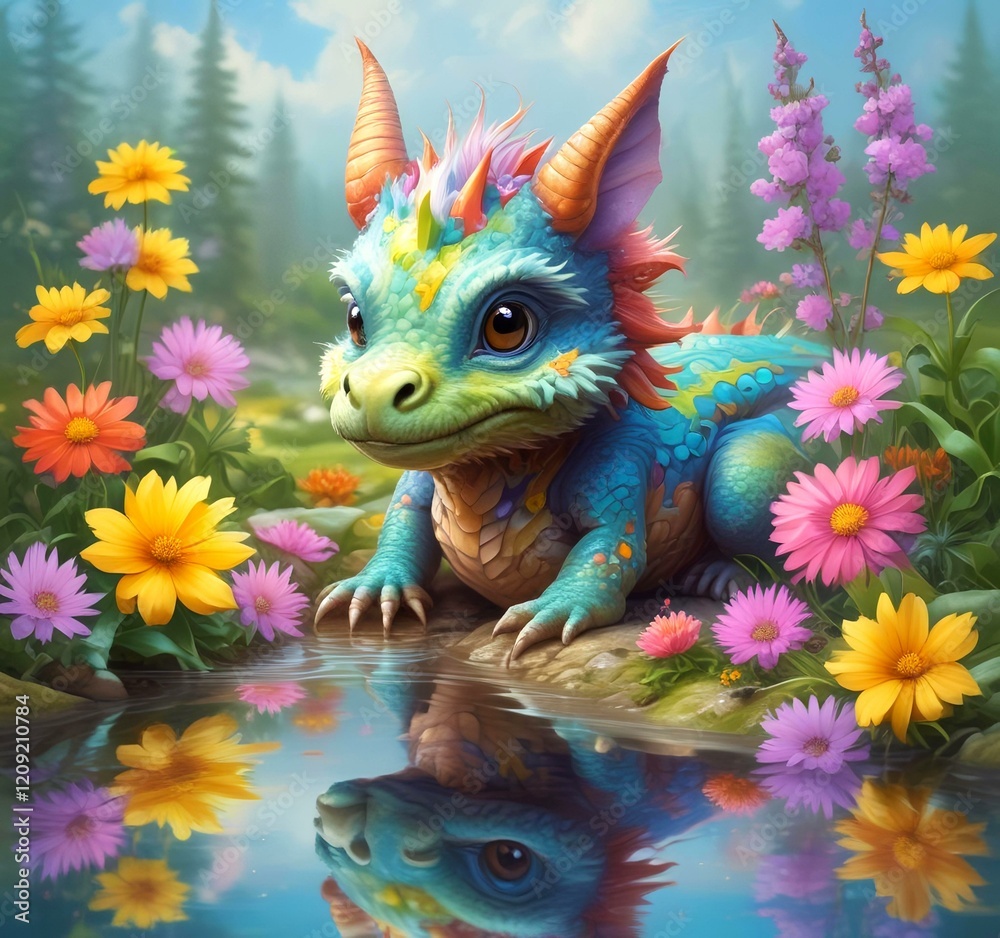Obraz premium Illustration of adorable baby dragon.