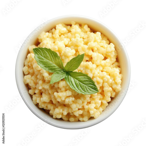 Delicious bowl of millet with fresh mint leaves.