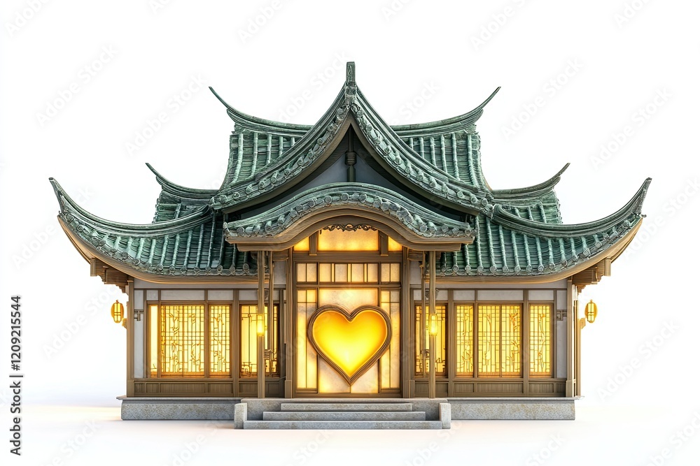 Elegant Asian Style Building Featuring a Heart Shaped Window Elegant Asian Style Building Featuring a Heart Shaped Window