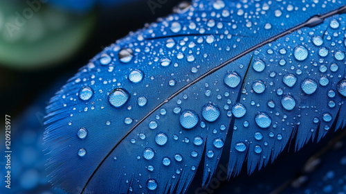 Dark blue feather covered with water drops