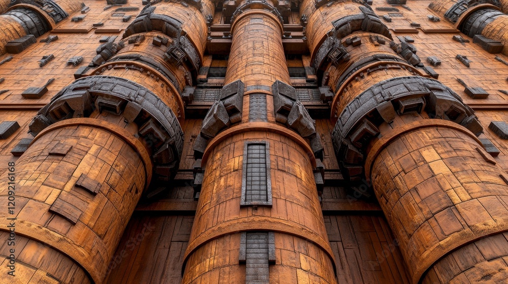 Intricate Architecture of Wooden Pillars and Textured Surfaces Intricate Architecture of Wooden Pillars and Textured Surfaces