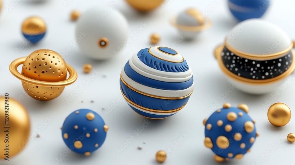 Obraz premium Decorative 3D Model of Colorful Planets and Celestial Bodies Design
