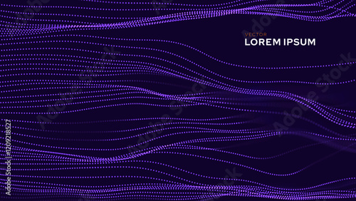 Purple Abstract Technology Digital Data Flow Wavy Lines Background. Vector Illustration.