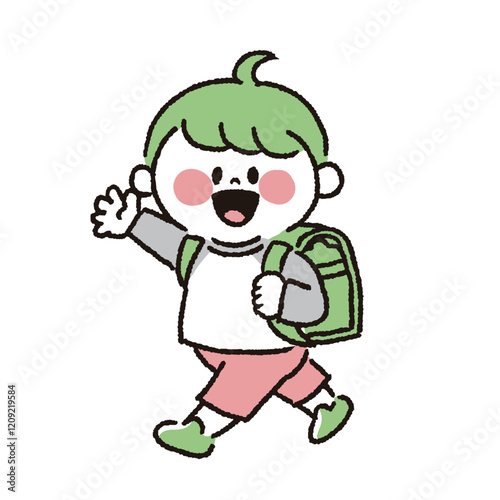 ランドセルを背負って登校する男の子