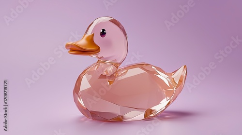 Cute Crystal Duck Figurine with Playful Expression on a Purple Background photo