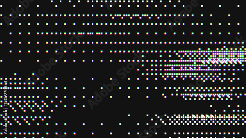 Colorful Glitch Screen Effect Background. Abstract Digital Pixel Dots Noise Glitch Error. VHS CRT Overlay Effect. Video Damage Overlay Background. Vector Illustration.