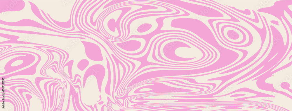 Pink candy pattern background. Abstract vector melting caramel texture. Strawberry cream swirl. Liquid mousse twirl bg. Psychedelic trippy raspberry ice-cream. Vintage distorted marble cake texture