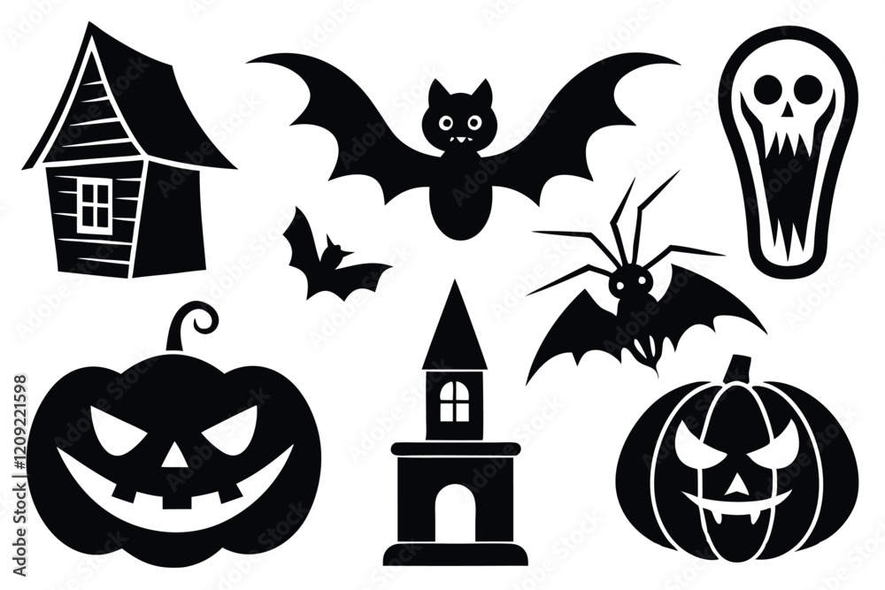 Obraz premium Vector Halloween silhouette set collection of Halloween icon and element isolated on white