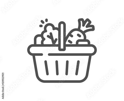 Basket line icon. Grocery store sign. Food market basket symbol. Quality design element. Linear style basket icon. Editable stroke. Vector