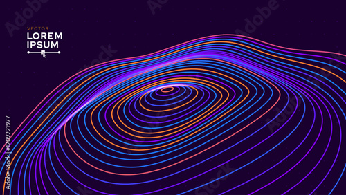 Abstract Circular Line Trails Moving in Circle. Blue Digital Business or Science Background. Medical Research or Tech Innovation Online Webinar Presentation Event. Sound Wave Circles Vector.
