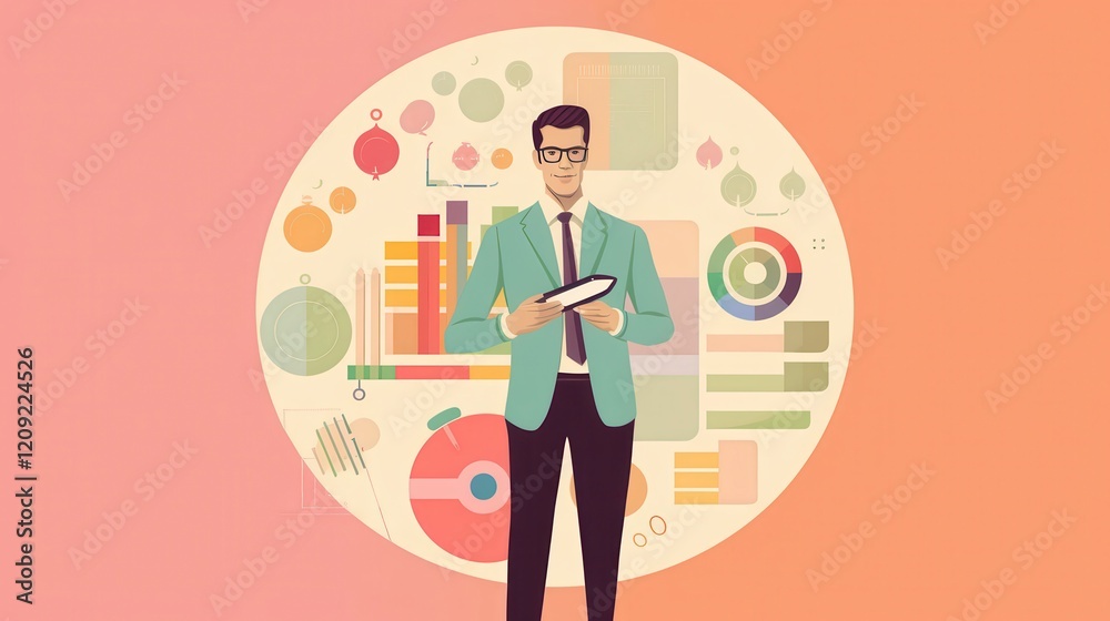 Obraz premium Business Professional Analyzing Data with Infographic Elements