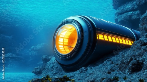 Futuristic Underwater Capsule in Deep Ocean Environment with Glow photo