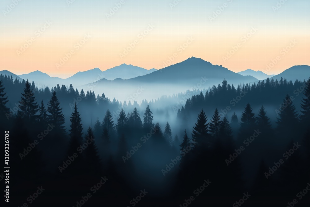 Obraz premium Serene Mountain Landscape with Misty Forest