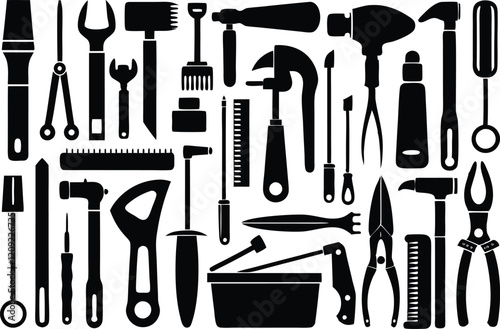 black silhouette set tools icons vector illustration