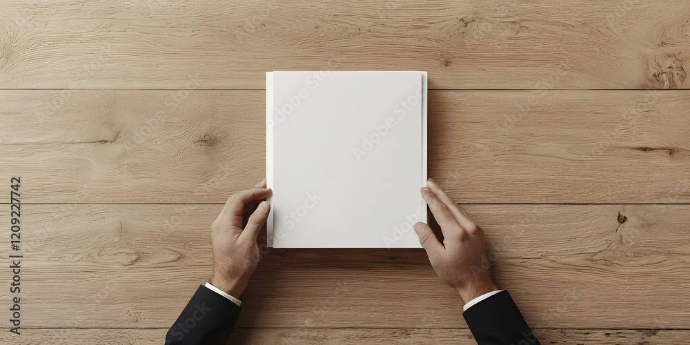 Project Framework Strategy Risk, Hands holding a blank notebook on a wooden table.
Project Framework Strategy Risk, Hands holding a blank notebook on a wooden table.