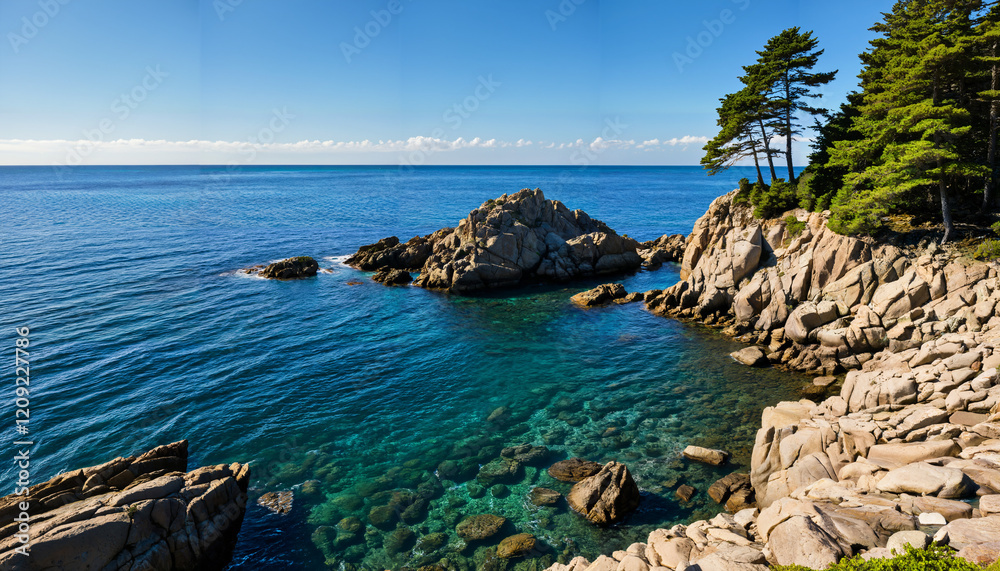 Côte rocheuse sous un ciel bleu clair Côte rocheuse sous un ciel bleu clair