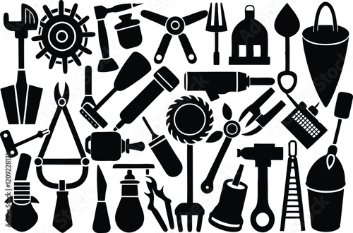 black silhouette set tools icons vector illustration