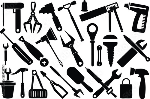 silhouette tools vector icon set