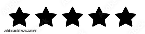 5 black rounded stars vector icon