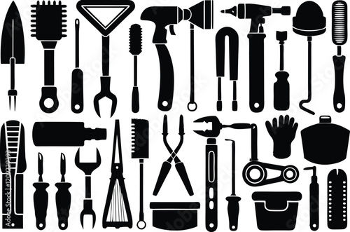 silhouette tools vector icon set