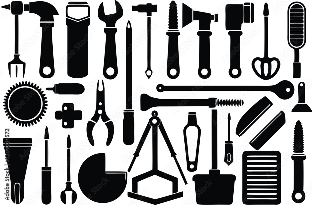 silhouette tools vector icon set silhouette tools vector icon set