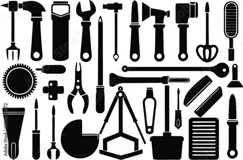 silhouette tools vector icon set