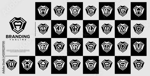 Technology shield letter A-Z initial logo bundle